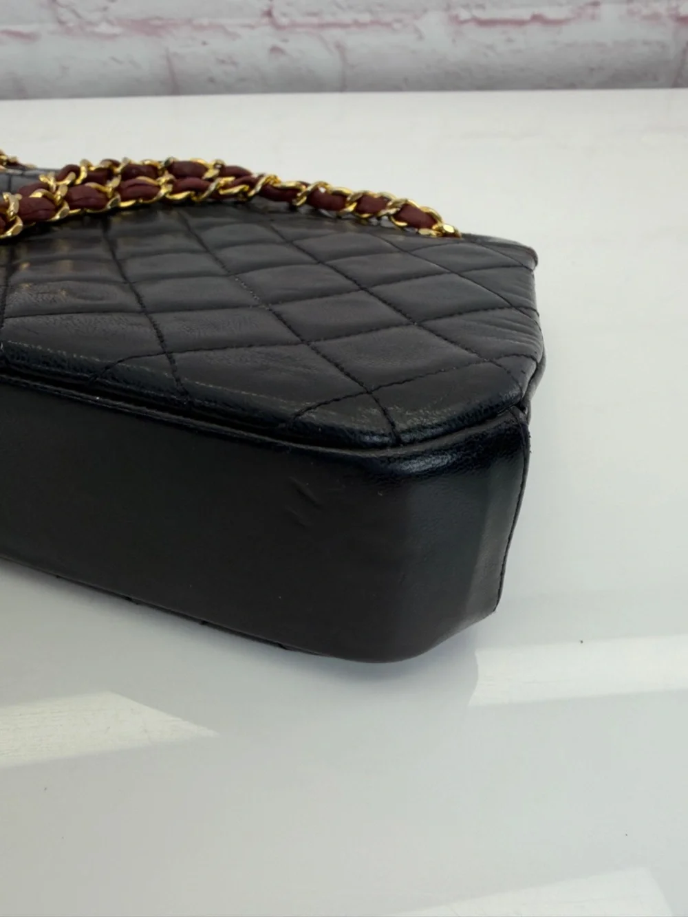 Chanel Vintage Calfksin Black Quilted Chain Kisslock Shoulder Bag